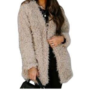 The Vintage Shop Faux Fur Teddy Coat Cream Beige